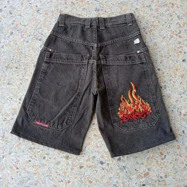 Mens Jeans JNCO Shorts Y2K Hip Hop Pocket Baggy Denim Gym Shorts Men Women 2024 Summer New Harajuku Gothic Men Basketball Shorts Streetwear y2k5