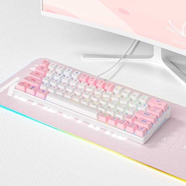 Real Mechanical 63 Key Red Green Axis Type-C MINI Wired Keyboard For Computer Notebook External Office E-games RGB LightsM240715
