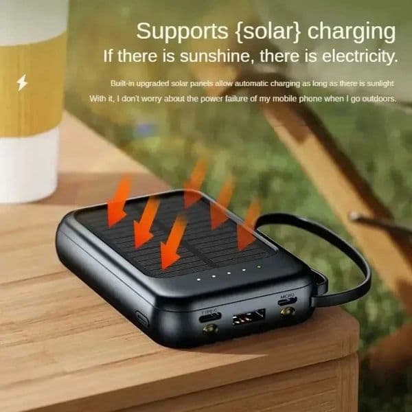 Powerbank external solar cell 10000mAh large capacity fast charging mobile phone charger with 3 built-in cables M241026