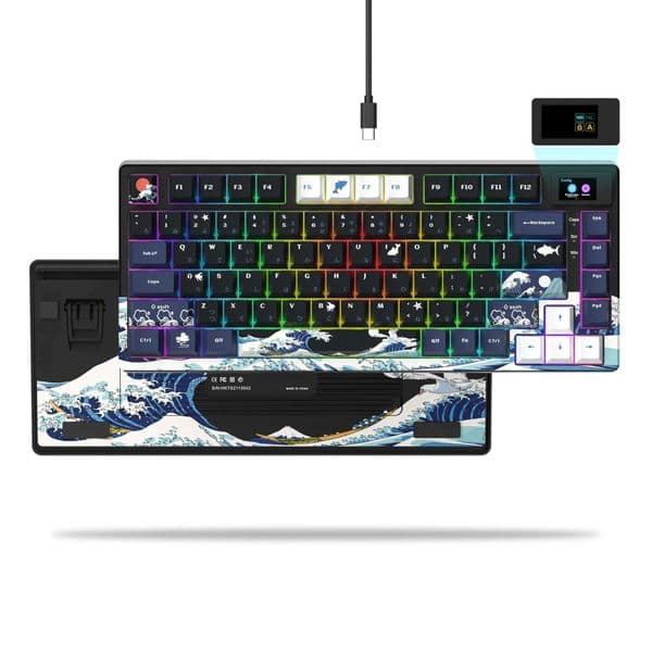 Wired Mechanical Gaming Keyboard with OLED Display Full Key Hot-Swappable Pudding RGB Backlit Keyboard for PC Computer LaptopM240715