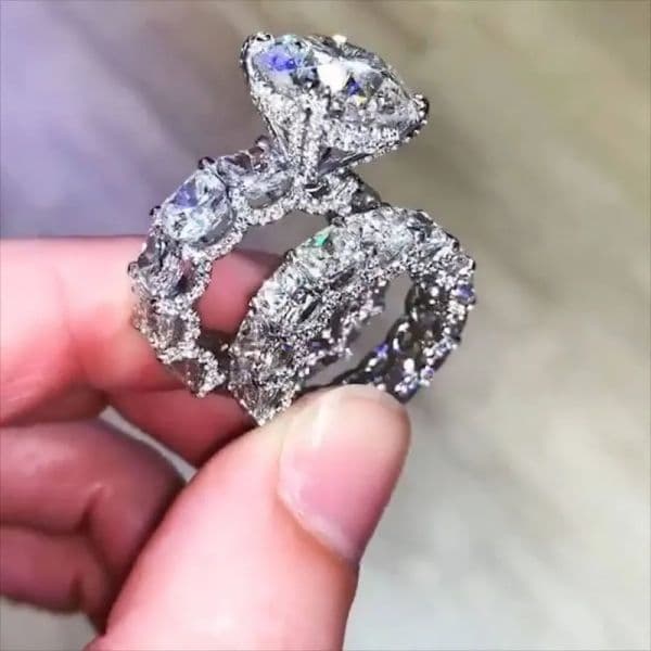 2020 New Arrival Top Sell Luxury Jewelry 925 Sterling Silver Large Round Cut White Topaz CZ Diamond Couple Rings Women Wedding Bridal Ring bj438