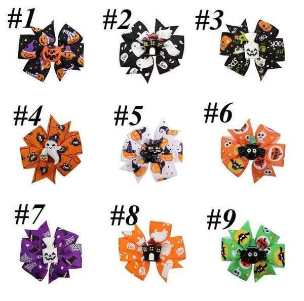 Halloween Decoration Grosgrain Ribbon Bows For Baby Girls Ghost Pumpkin Pinwheel Clips Hair Accessories 3inch