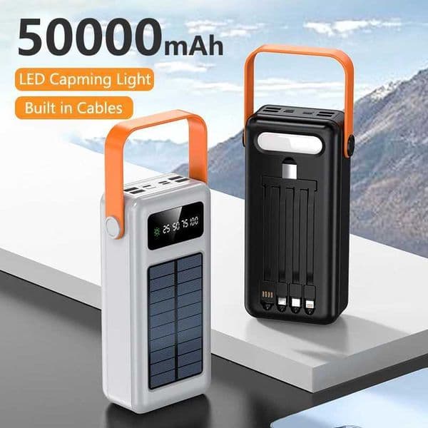 Solar Power Bank 50000mAh Built Cables Portable Charger External Battery Fast Charge Powerbank For iPhone Samsung HuaweiM240715