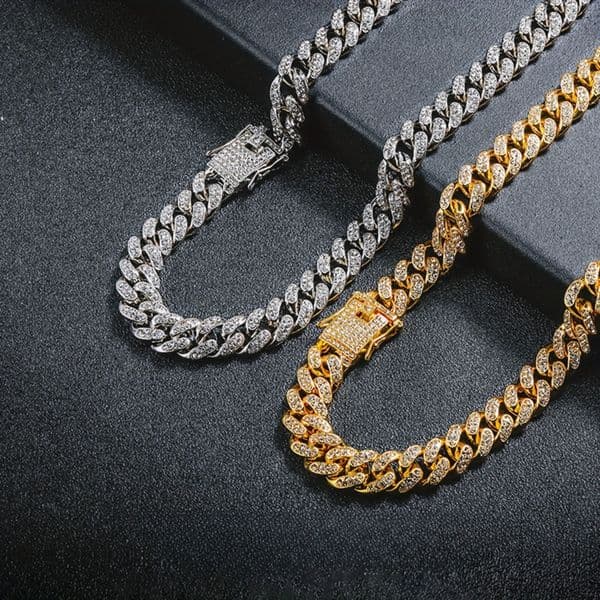 Ice with VVS moissanite Miami Cuban Link Necklace Designer For Men womne Diamond 12MM Wide Choker Chain Out Necklaces Gold Plate Rock Hip Hop Jewelry