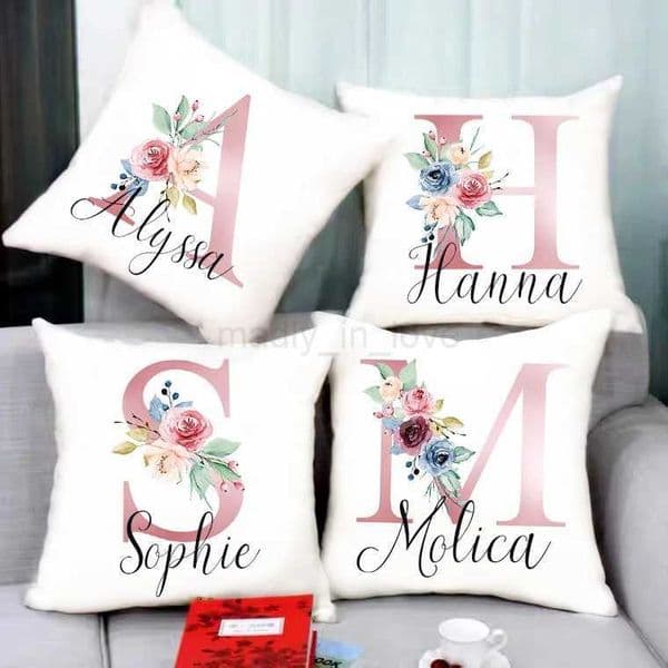 Personalised pillow Cases Custom Initial Flower with Name Cushion Cover Decortion pillowcase Housewarming Birthday Wedding GiftsM240717