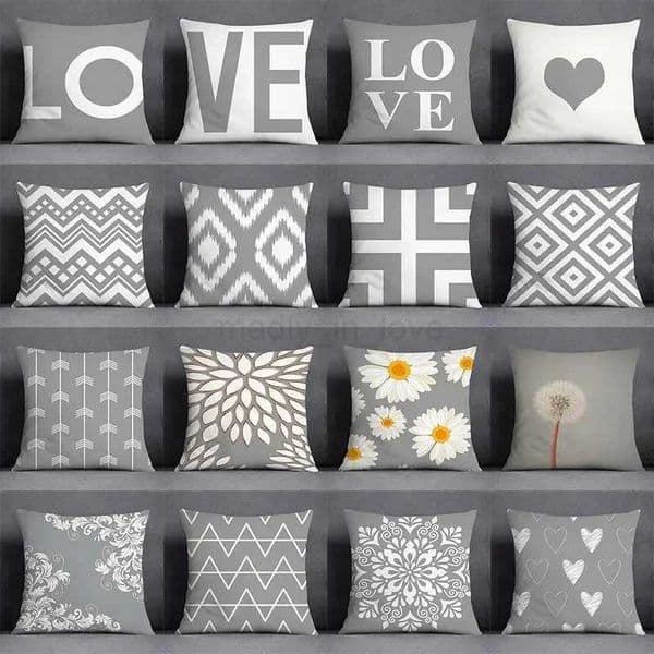 Gray Low White Flower Pattern Home Decoration pillowcase Square Office Cushion CoverM240717