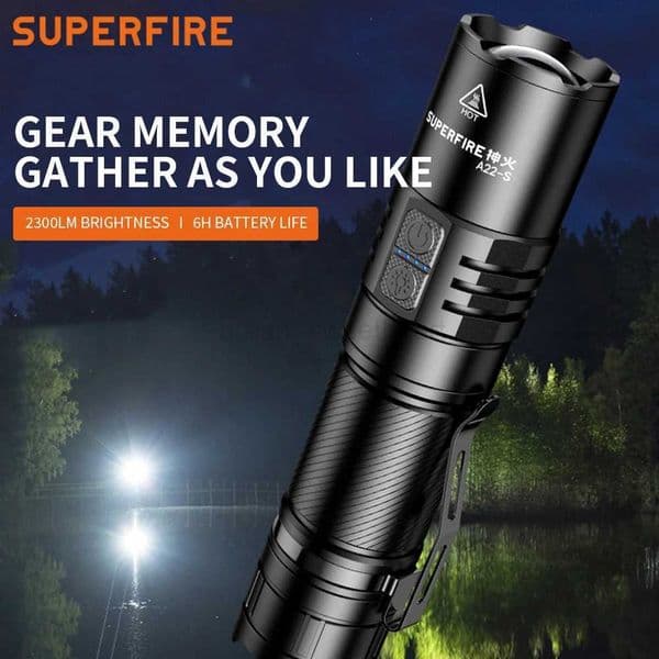 SUPERFIRE A22-S LED Flashlight High power 36W Zoomable Torch 2300LM With USB Charging 26650 Battery Lantern For Fishing CampingCL240718