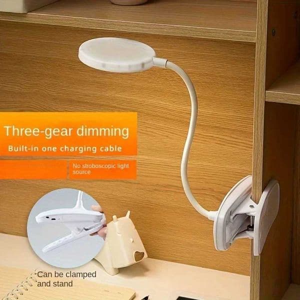 Clip LED Desk Lamp 3 Colors Dimming Eye Protection Night Light Desktop USB Rechargeable Study Bedroom Bedside Table LampsLX241102