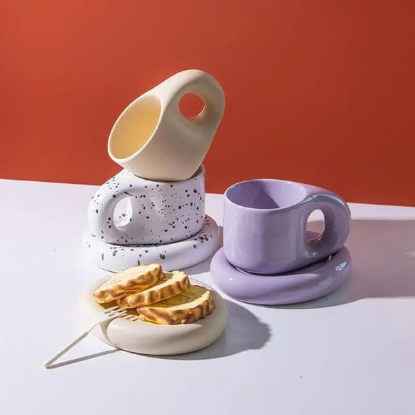 Fashion Fat Handle Cute Chubby Cup Candy Color Ceramic Coffee Mug Creative Hand Mand Drinkware Milk Tea Cup Novelty Gifts 240709