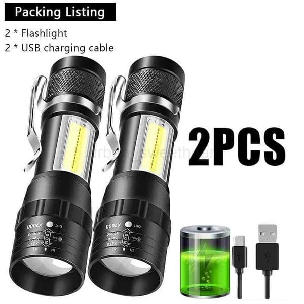 USB Rechargeable Mini Flashlight COB+XPE Portable Built-in Battery Zoomable Small Torch 3 Mode Camping Emergency FlashlightsCL24o718