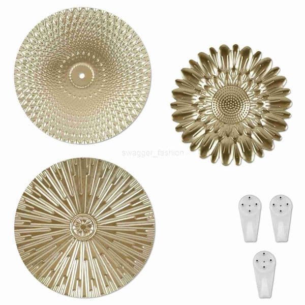 3Pcs Metal Plate Wall Decor Gold Disc Wall Art Modern Style Abstract Wall Decorations Gold Wall Art Hanging Sculptures ElegantBm20718