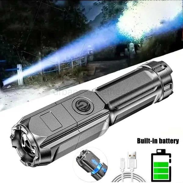 High Strong Power Led Flashlights USB Rechargeable Tactical Zoom Torch With Built-in Battery Camping Emergency Spotlights LampCL240718