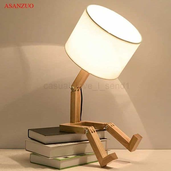 Nordic Art Wooden Robot Shaped Table Lamp Modern Living Room Bedroom bedside lamp Study Decor LED Desk Lamp E14CL240718