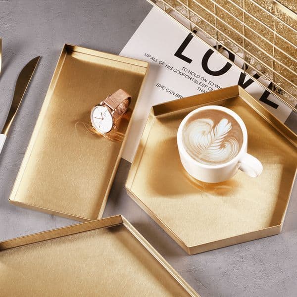 Golden Entry Luxury Geometric Storage Tray Nordic Stainless Steel Storage Tray Desktop Cosmetic Tray Dinner Tray Tea Tray