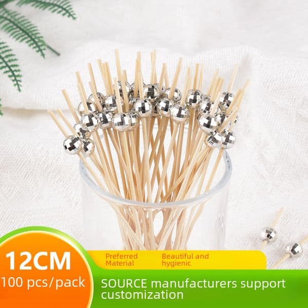 100 fancy fruit sticks cocktail sushi hamburger disco ball bamboo sticks beaded silver beads KTV fruit plate sticks