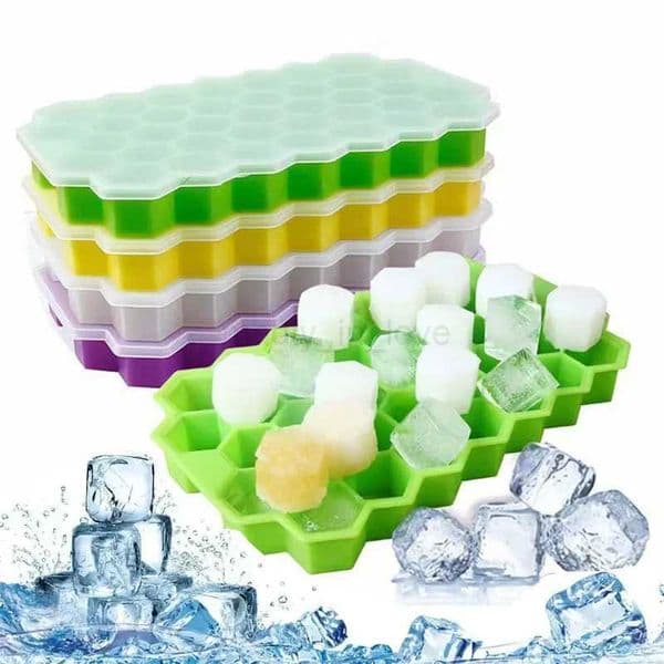 37 Grids Silicone Ice Mold with Cover Reusable Cellular Mesh Ice Cube Tray Food Grade Ice-Maker DIY Coffee Juice Kitchen UtensilM240719