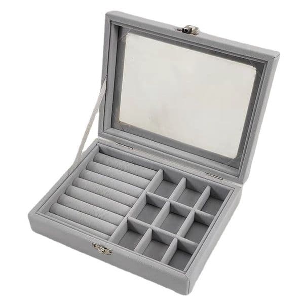Transparent Flip Dustproof Flannel Jewelry Storage Box Jewelry Earrings Ring Necklace Pendant Split Jewelry Collection