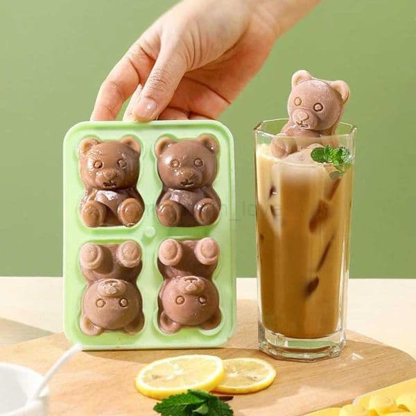 4 Grids Bear Ice Mold 3D Bear Silicone Ice Cube Tray DIY Ice Ball Juice Milk Ice Maker For Chilled Drinks Kitchen Tool Cup DecorM240719
