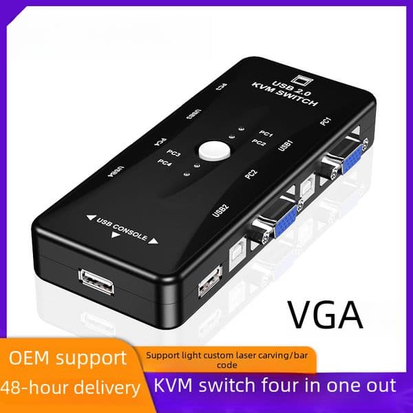 Cross-border KVM switcher VGA4 port one-to-four host screen keyboard mouse sharing Synchronous usb extension