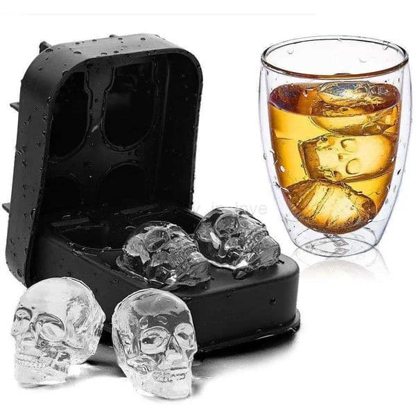 4 Grids 3D Silicone Skull Ice Cube Mold DIY Household Ice Maker Whiskey Cocktail Drinks Ice Cube Maker MoldM240719