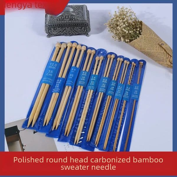 Factory direct supply polished round head carbonized single pointed straight stick needle set scarf hat knitting tool bamboo sweater needle