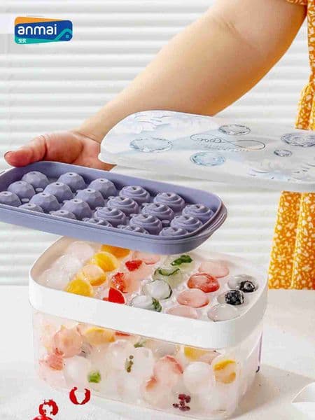 Anmai 22 Grid DIY Ice Cube Mold Ice Storage Box with Lid Round Flower Shape Ice Maker Food Grade PP Material Kitchen ToolM240719