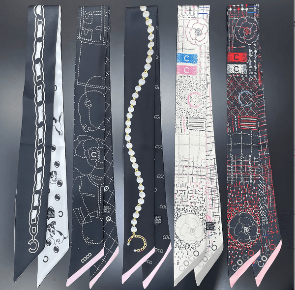 Women's Slim Designer Narrow Bag Handle Scarf Double-sided Printed Twill Satin Brand Small Silk