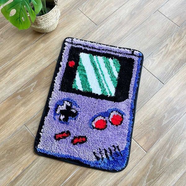 Purple Games Console Tufted Rug Funny Childhood Memories Rug Cute Flocking Carpet Floor Pad Anti Slip Doormat Aesthetic Home Pad