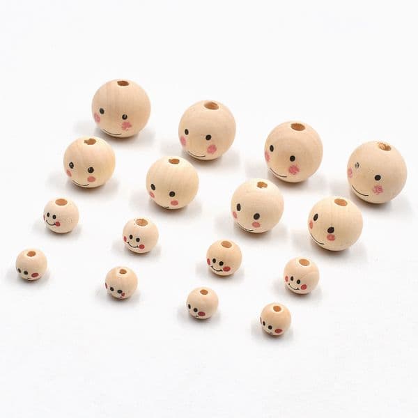 DIY children's beaded accessories wood color smiley face doll head wooden beads female doll round wooden beads loose beads wholesale