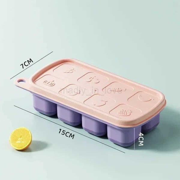 1Pc 8 Cell Food Grade Silicone Mold Ice Grid With Lid Ice Case Tray Making Mould Ice Storage Box Reusable DIY Kitchen Gadget M240719