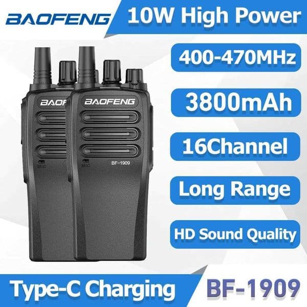 Walkie Talkie 2Pcs Baofeng BF-1909 10W Walkie Talkie UHF400-470MHz Type-C Charging Long Range Two Way RadioL247