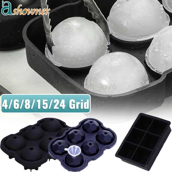 4/6/8/15/24 Grid Ice Cube Mold Black Ice Ball Mold Round Square Ice Tray Mold Food Grade Reusable Ice Maker Ice Cream ToolsM240719