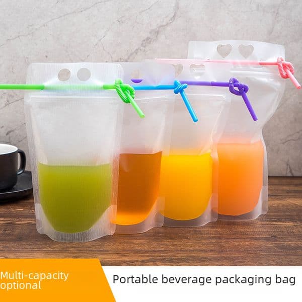 Disposable beverage bag net red juice bag self-sealing bag frosted self-standing bag portable take-out packing bag spot wholesale