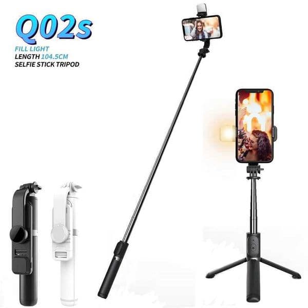 Q02s Wireless Bluetooth Selfie Stick Foldable Handheld Monopod Reinforced Stable Expandable Tripod With LED Light Remote ShutterM240719