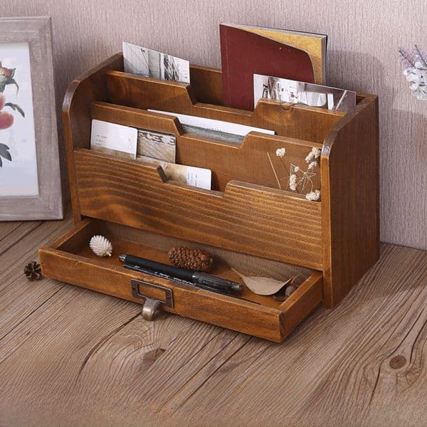Internet Celebrous Grocery Vintage Wooden Desktop Drawer Type Storage Box Office Supplies File Finishing Box Storage Wooden Box