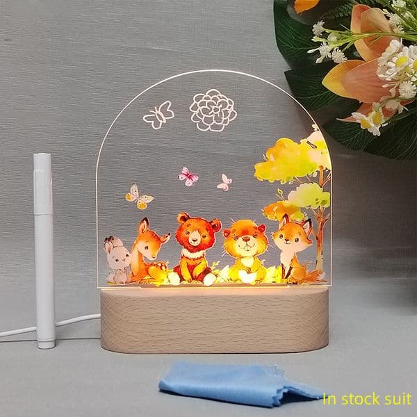 Creative Cute Animal UV Color Printing Night Light Acrylic Birthday Gift Pattern Design USB Ornament Atmosphere Light
