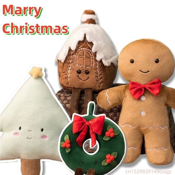 Christmas Series Plush Doll Tree House Gingerbread Man Garland Elk Toy Home Decoration For Girls Gifts 240718