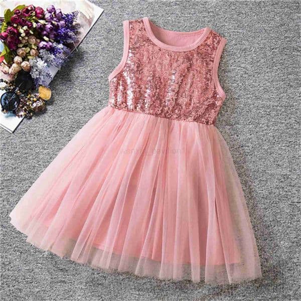 Girls Sequins Mesh Dress 2-6 Yrs Toddler Sleeveless Dresses Elegant Girl Birthday Party Princess Dress Cute Baby Summer ClothesXJ240720