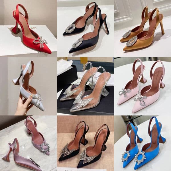 Begum Crystal-Embellished buckle stain Pumps shoes spool Heels sandals women's Luxury Designers Dress shoe Evening Slingback sandal 9.5cm size35----42