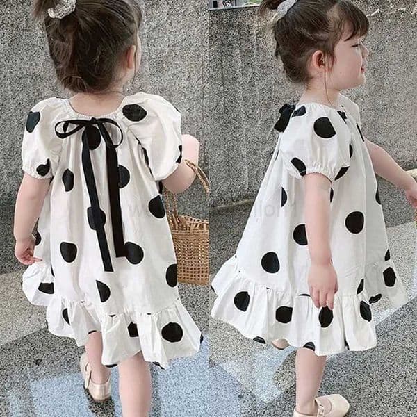 2024 Summer Childrens Sweet Dress Fashion Breathable Polka Dot Princess DressesXJ240720