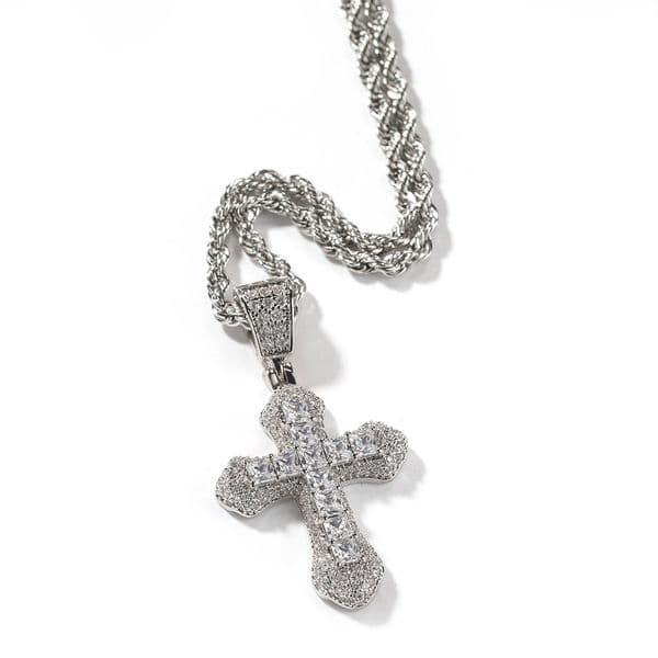 Luxury Designer Cross Necklace Pendant Hip Hop Rock Silver Plated Stainless Steel Chain Men Cubic Zirconia Earrings for Women Necklace Party Jewelry