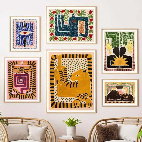 Ancient Egypt Colorful Abstract Boho Poster Tiger Leopard Figure Wall Art Prints Canvas Painting Decor Pictures For Living RoomM240722