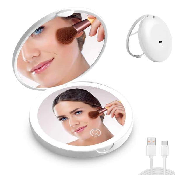 Travel Makeup Mirror Magnifying USB Charging Pocket Mirror Dimmable Portable Makeup Mirror Handbag Purse Pocket For GirlsM240722