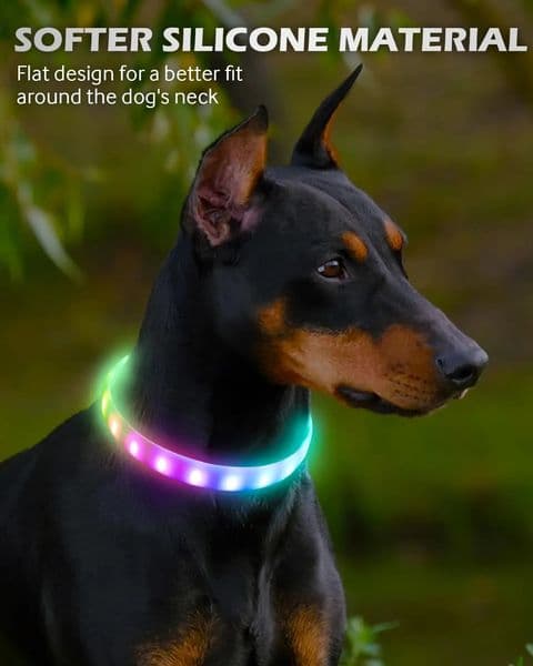 Lightweight USB Rechargeable Collar for Large Medium and Small Dogs Glowing Dog Collar 9 Flashing Modes Soft Silicone Glowing 240722