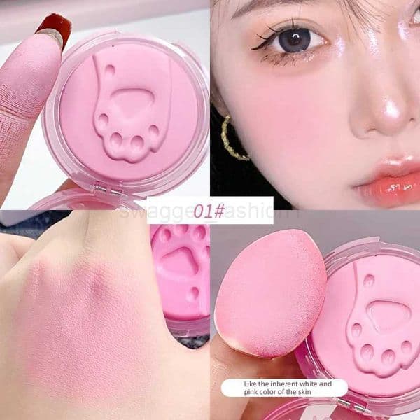 Cute Cat Foot Print Blush with A Thumb Puff Sweet Korean Girl Cheek Makeup Blusher Long Lasting Face Contouring Shadow CosmeticsB240722