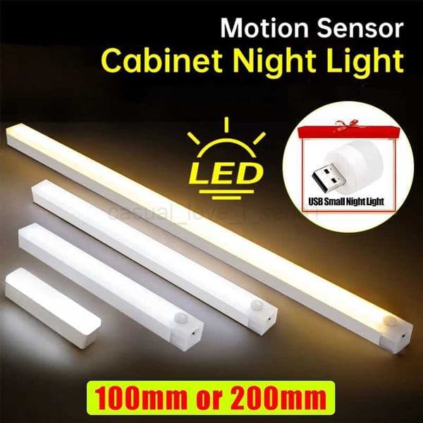 Motion Sensor Cabinet Night Light Wireless LED Lights USB Rechargeable Wall Lamp Staircase Closet Room Decorative IndoorLightingCL240722