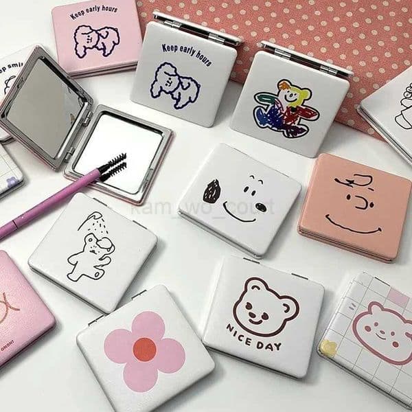Cartoon Portable Double-Sided Pu Small Mirror Makeup Mirror Cute Little Bear Cosmetics Mirror Women Cosmetics ToolsM240722