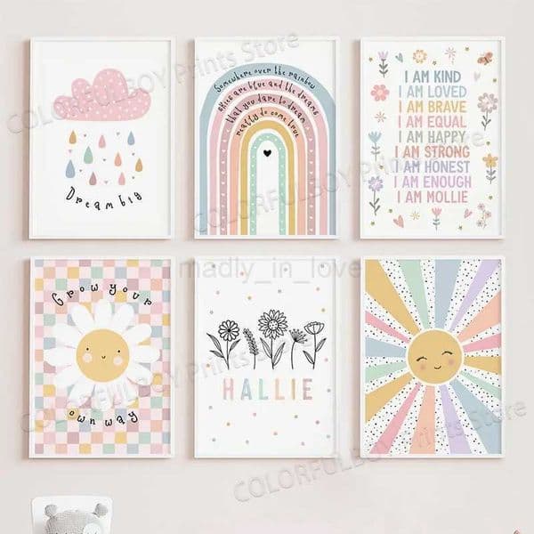 Cartoon Sun Flower Rainbow Clouds Rrain Wall Art Posters Art Prints Canvas Painting Wall Pictures Baby Kids Room Home DecorationM240722