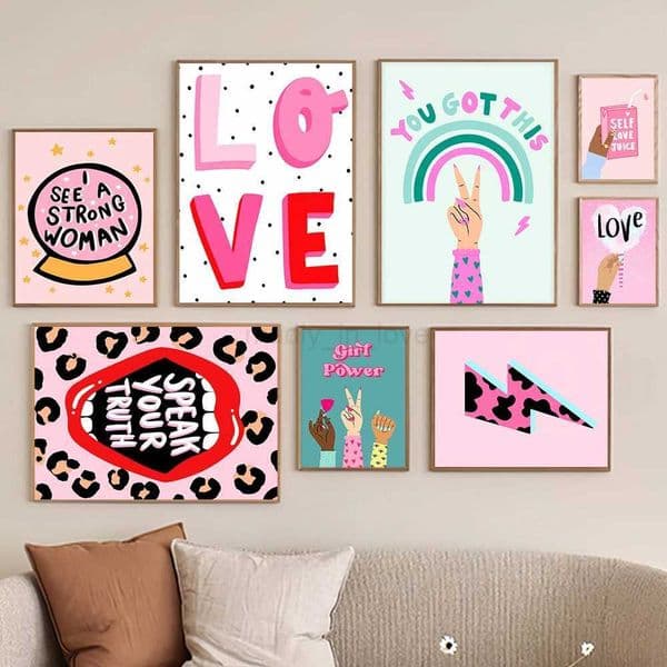 Cow Lightning Pink Color Abstract Illustration Poster Feminism Quote Girl Room Home Decor Modern Canvas PaintingM240722