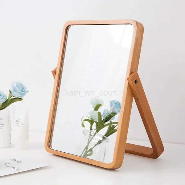 Natural Wood Table Makeup Mirrors for Women Rectangle Wall-Mounted Mirrors Desk Mirrors for Living Room Bedroom Birthday GiftsM240722